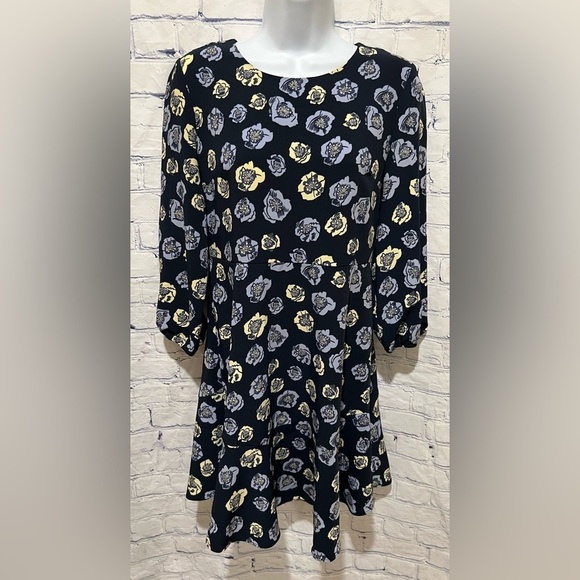 Loft Floral Long Wide Sleeve Dress Flared Wedding Guest Office Peonies Small P - Picture 1 of 5